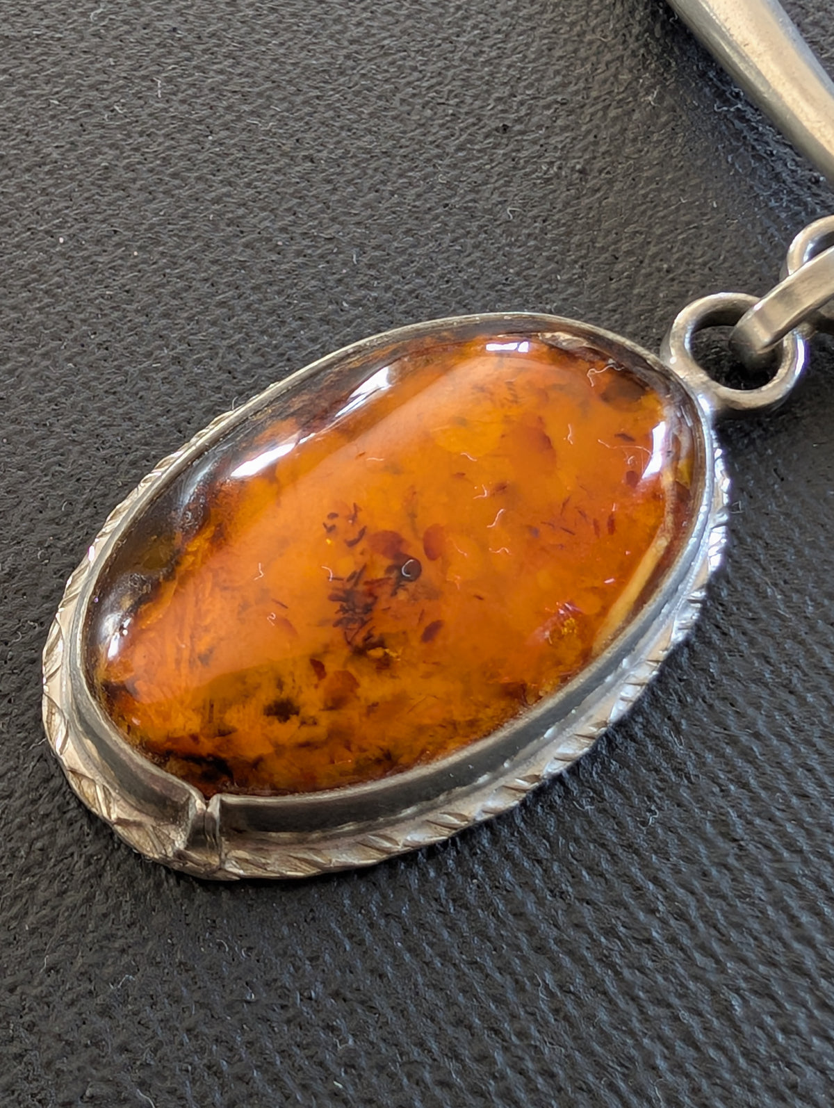 Unique Scandinavian design pewter necklace with Baltic amber #2950