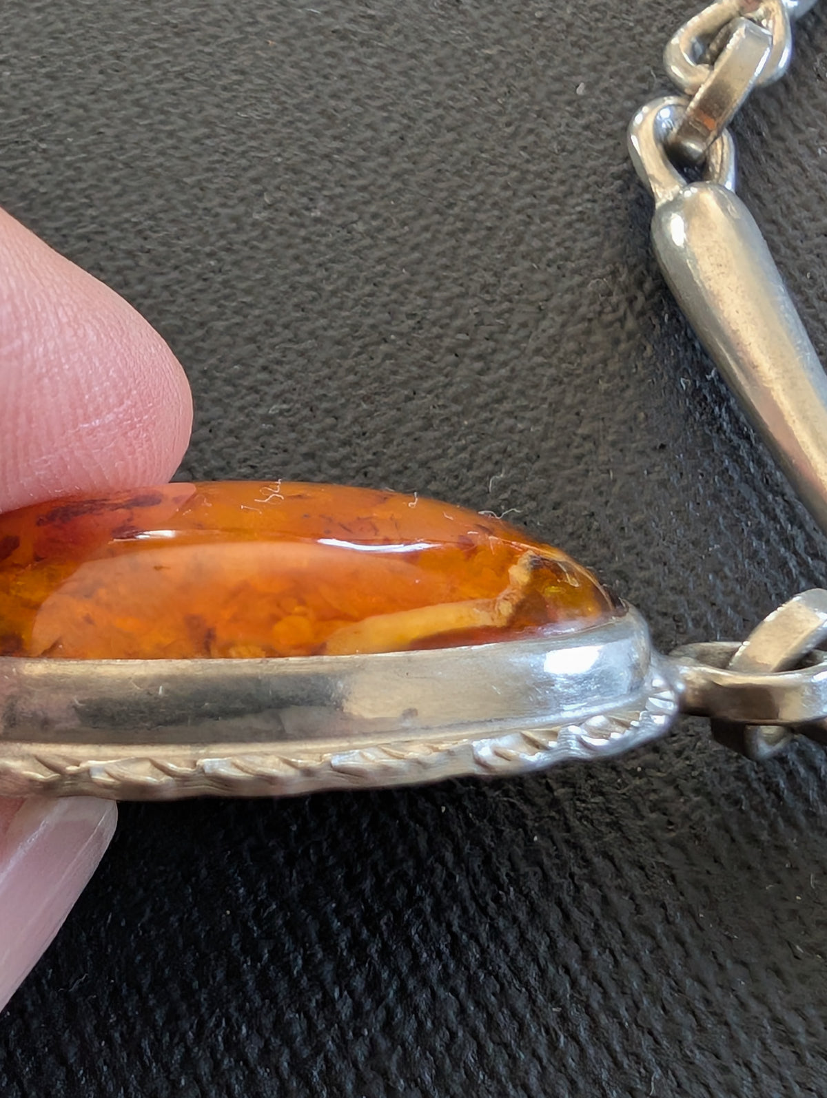 Unique Scandinavian design pewter necklace with Baltic amber #2950