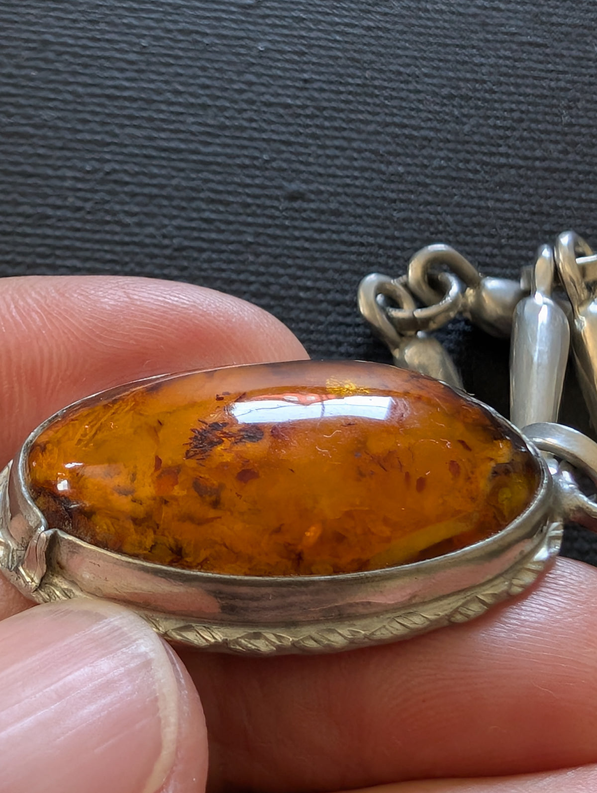 Unique Scandinavian design pewter necklace with Baltic amber #2950