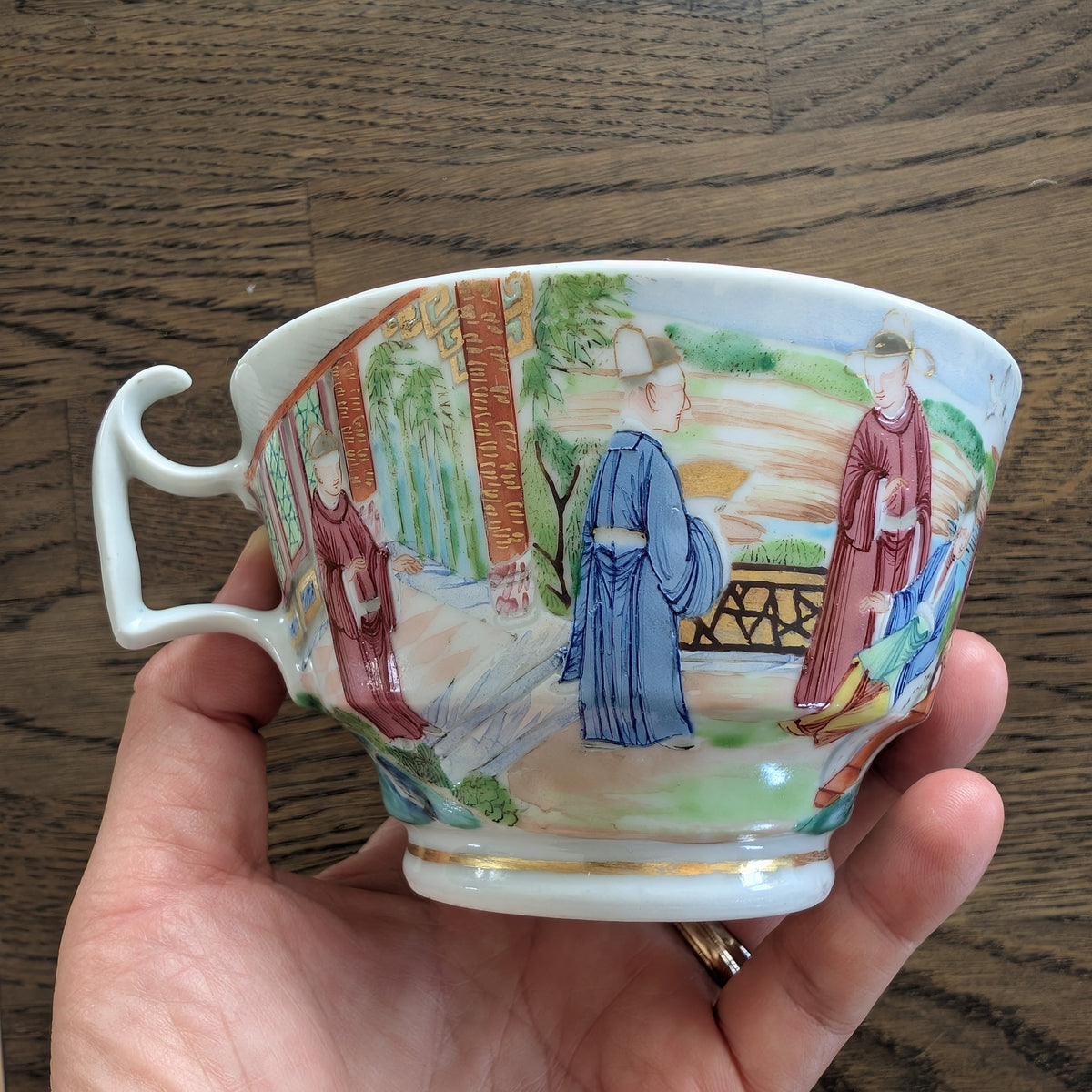 Chinese antique rose mandarin teacup and saucer, Late Qing #2970 and #2971