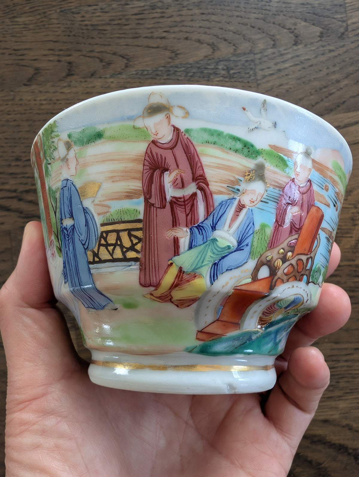Chinese antique rose mandarin teacup and saucer, Late Qing #2970 and #2971