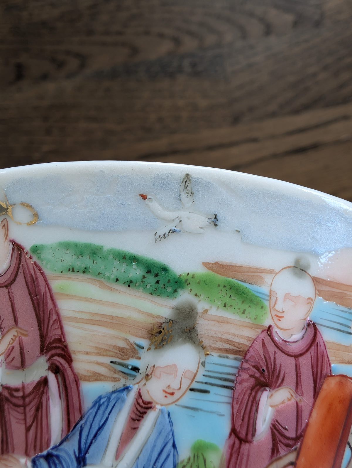 Chinese antique rose mandarin teacup and saucer, Late Qing #2970 and #2971