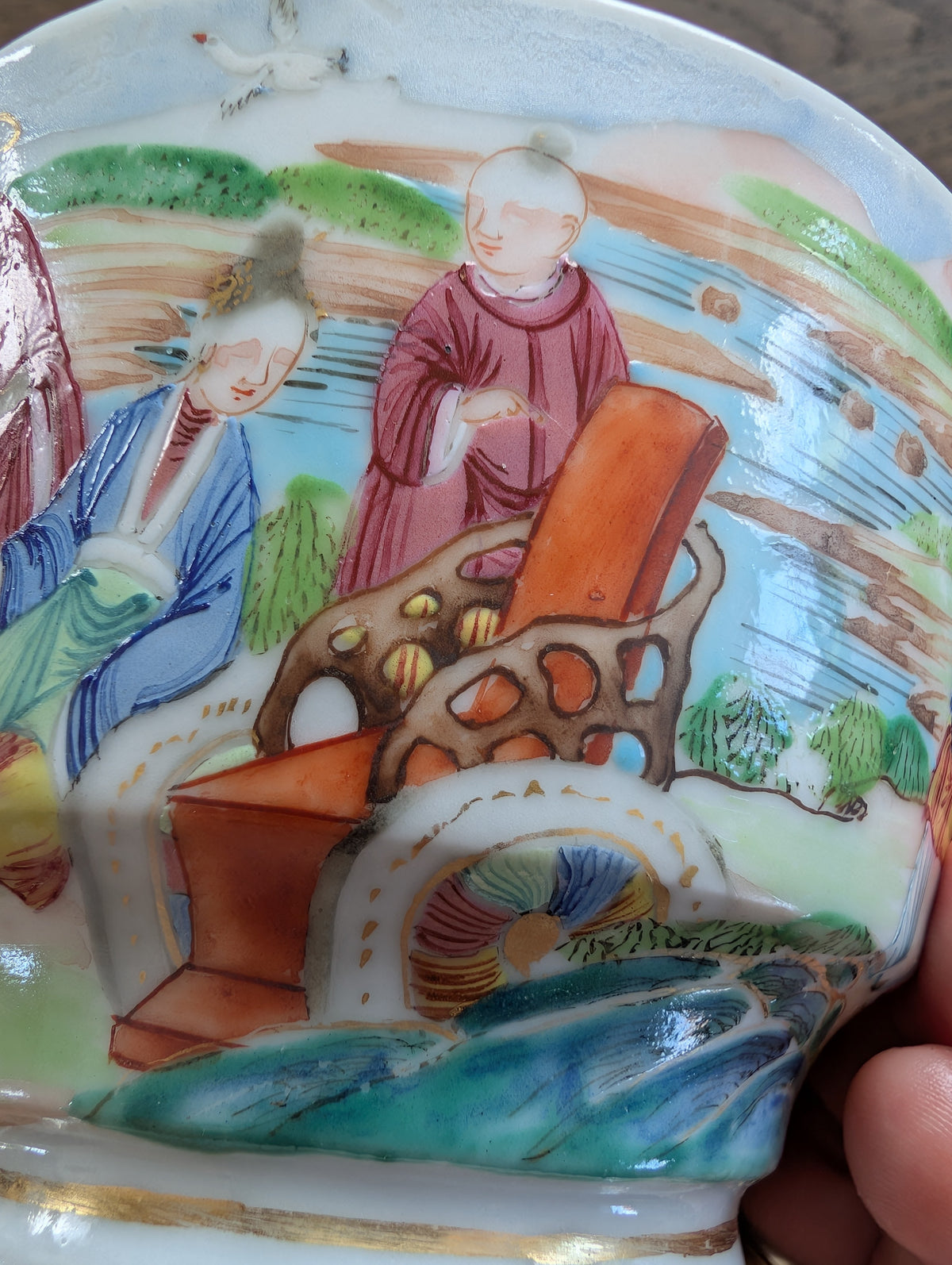 Chinese antique rose mandarin teacup and saucer, Late Qing #2970 and #2971