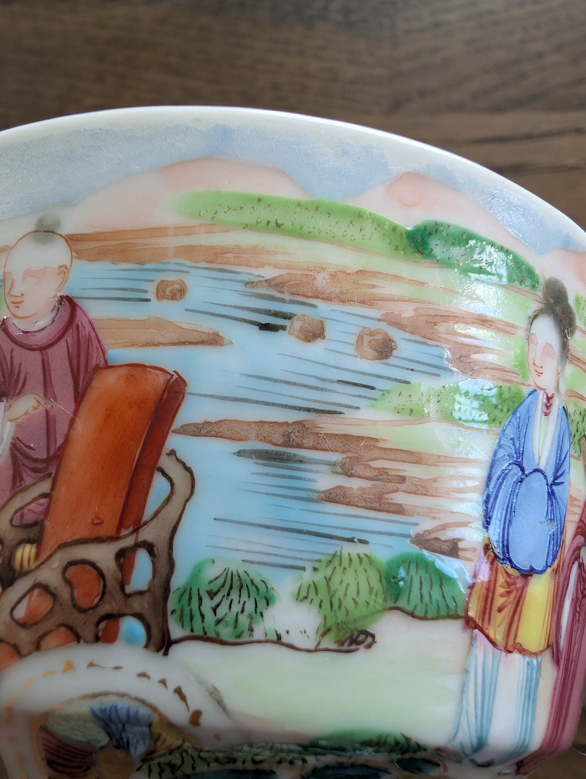 Chinese antique rose mandarin teacup and saucer, Late Qing #2970 and #2971