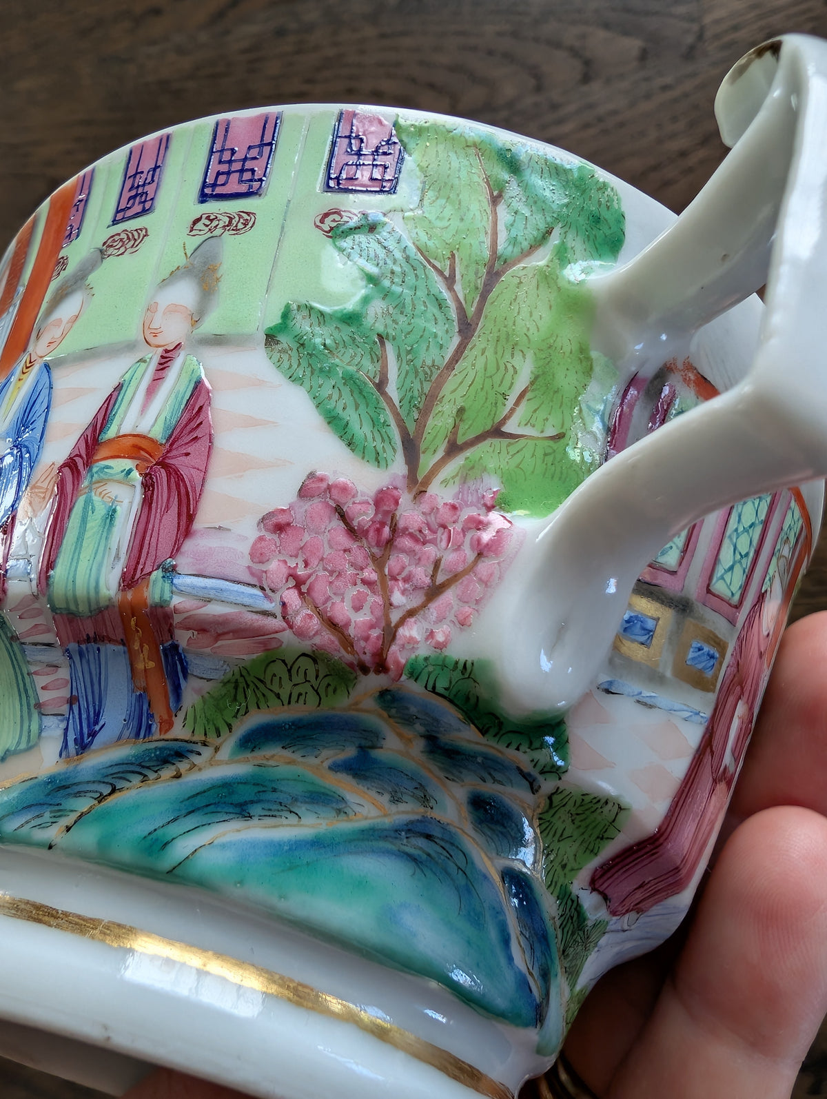 Chinese antique rose mandarin teacup and saucer, Late Qing #2970 and #2971
