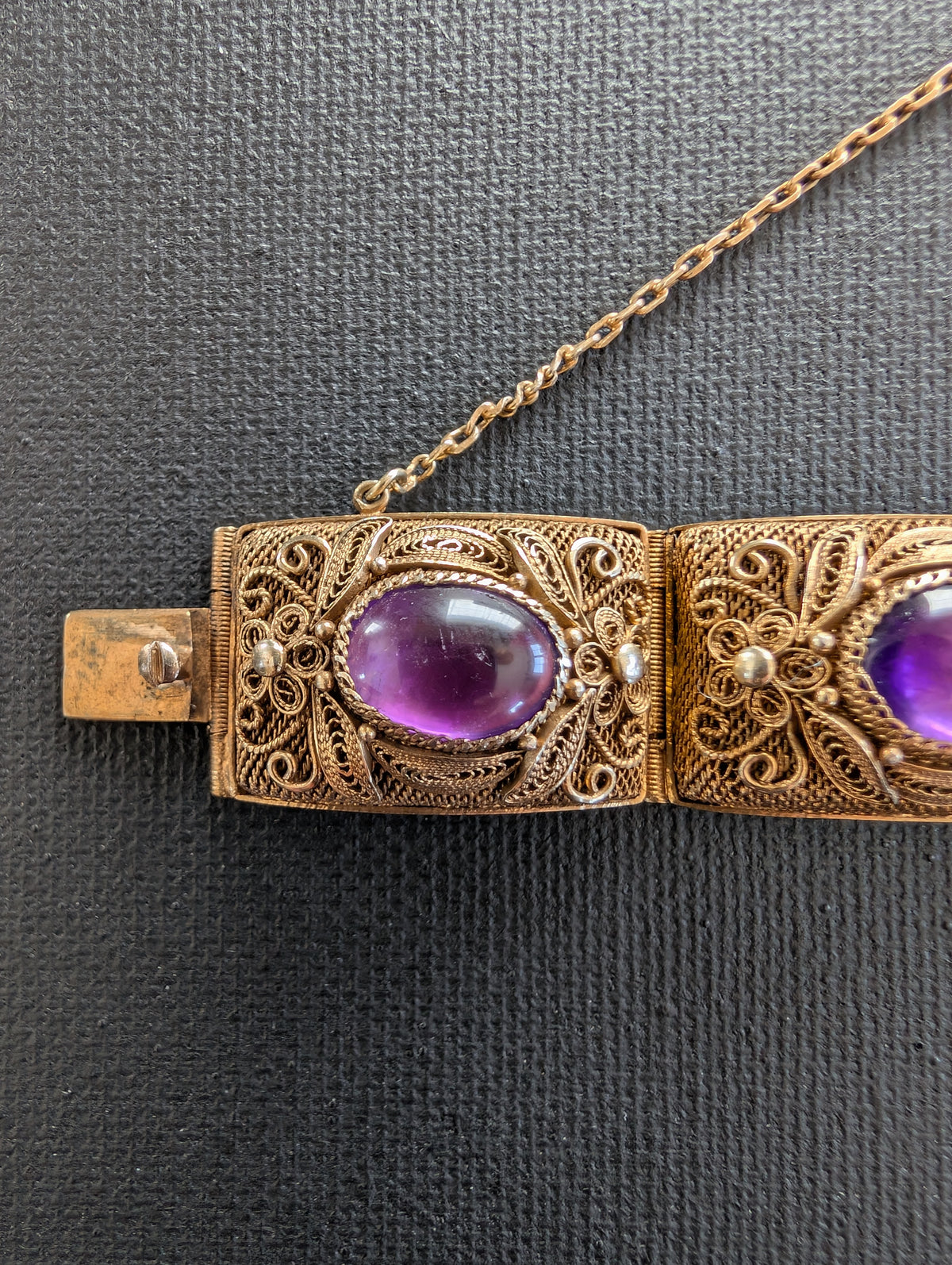 Chinese filigree handmade gilt silver filigree jewelry bracelet with amethyst stones #2972