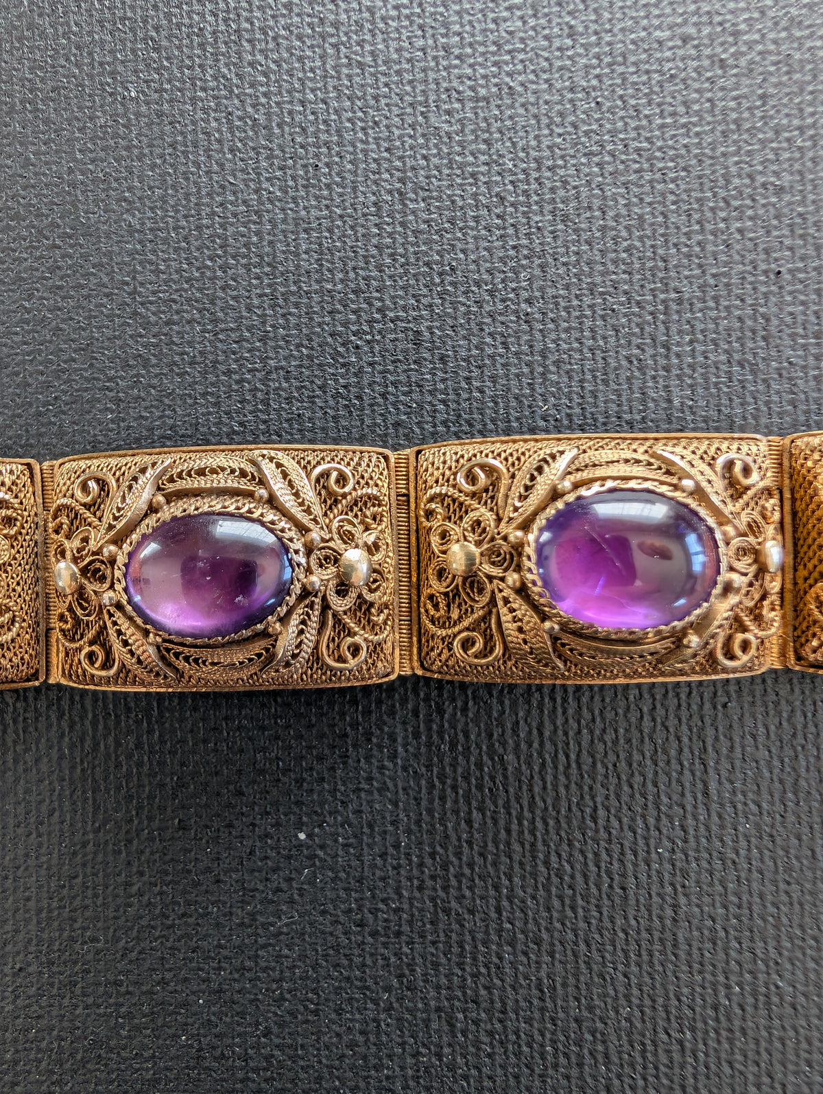Chinese filigree handmade gilt silver filigree jewelry bracelet with amethyst stones #2972