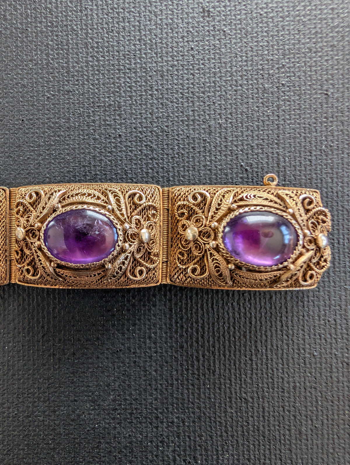Chinese filigree handmade gilt silver filigree jewelry bracelet with amethyst stones #2972