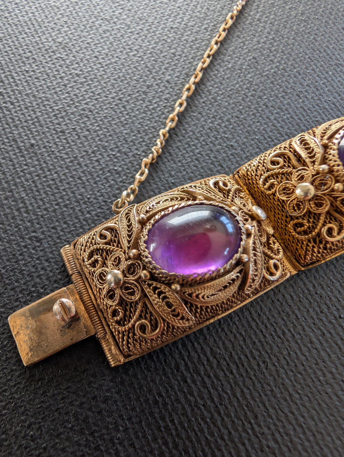 Chinese filigree handmade gilt silver filigree jewelry bracelet with amethyst stones #2972