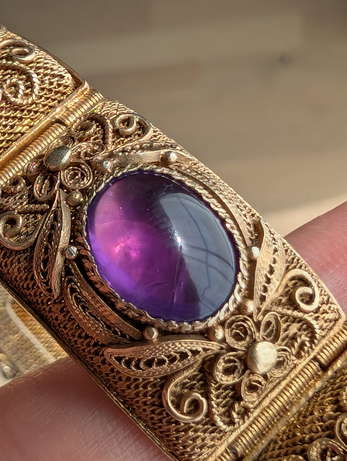 Chinese filigree handmade gilt silver filigree jewelry bracelet with amethyst stones #2972