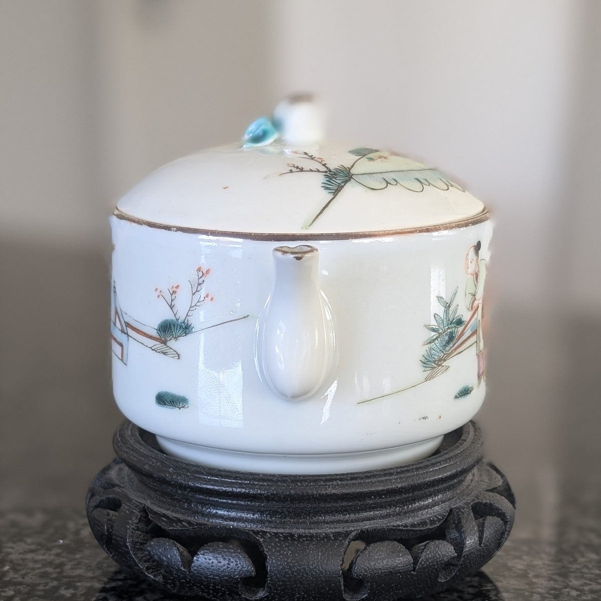 19世纪中国人物纹古董茶壶 #2983