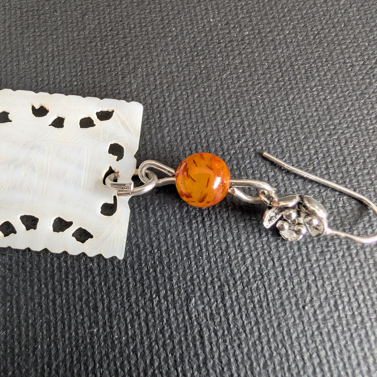 Unique design earrings with antique Chinese mother of pearl gaming counters chips tokens #2989