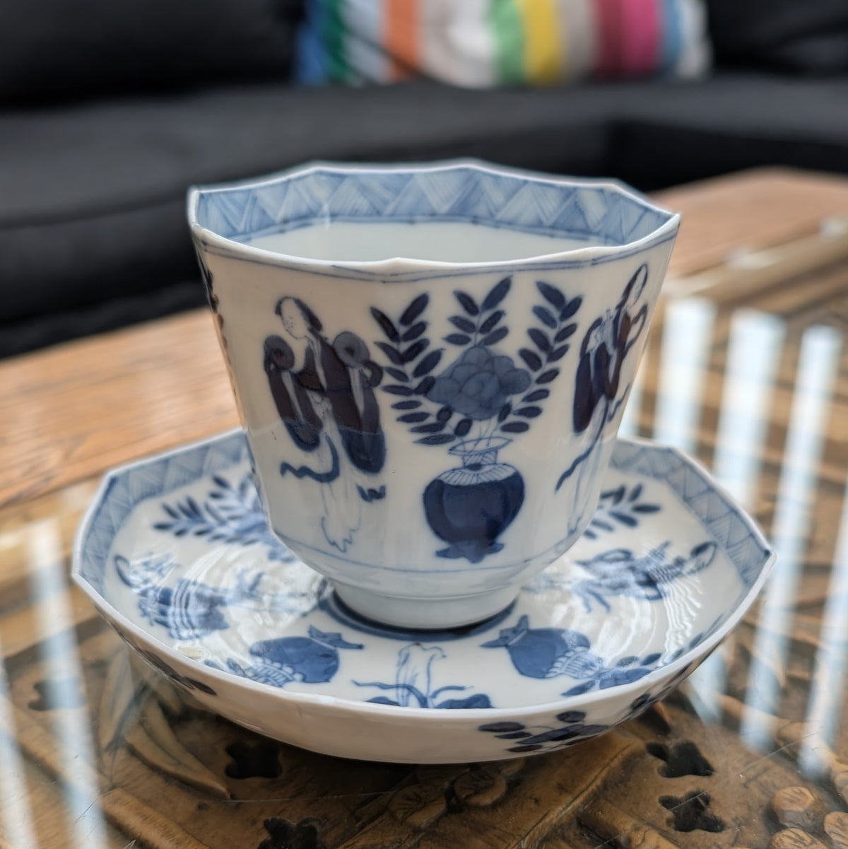 清代康熙风格仿古茶杯及托盘，19世纪 #3015