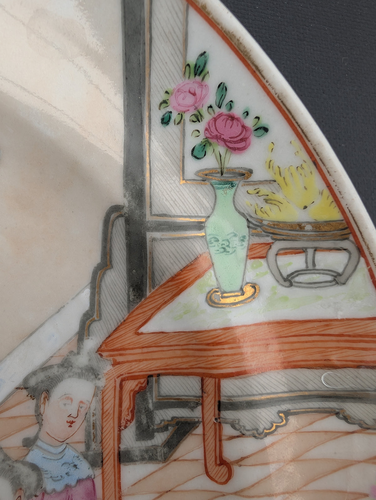 Chinese antique rose mandarin plate, 张骞乘槎赴天河, Jiaqing period #3038