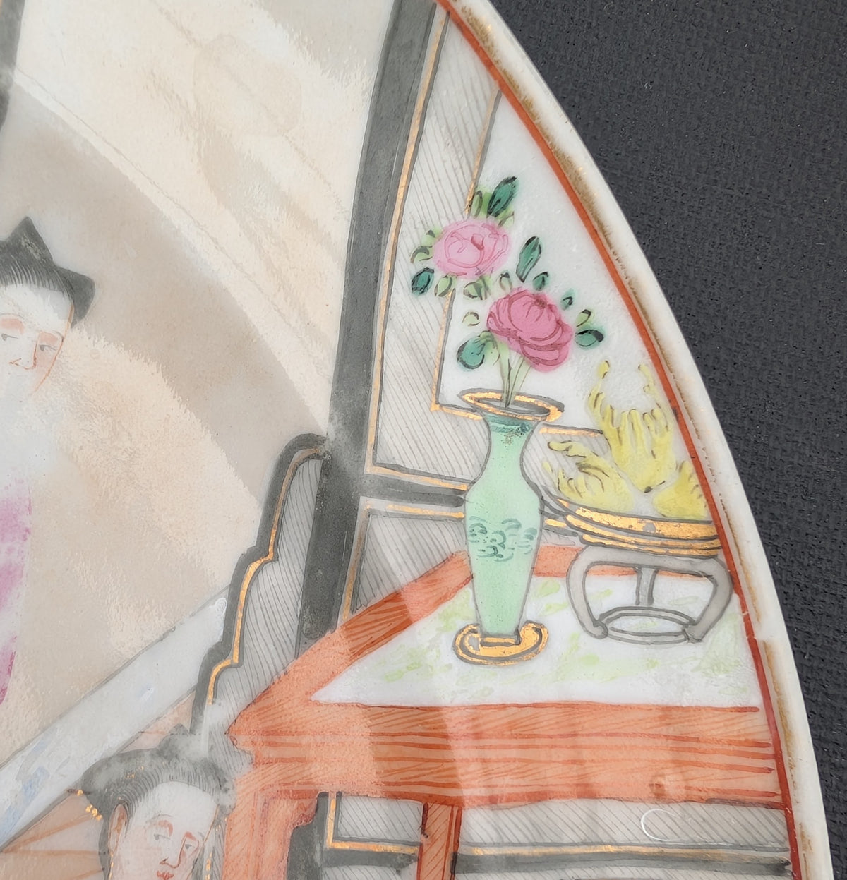 Chinese antique rose mandarin plate, 张骞乘槎赴天河, Jiaqing period #3038