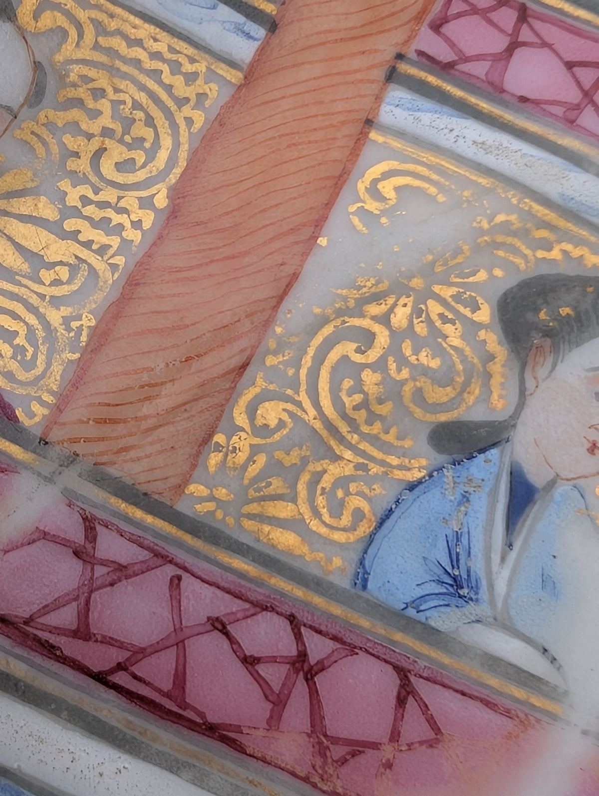 Chinese antique rose mandarin plate, 张骞乘槎赴天河, Jiaqing period #3038