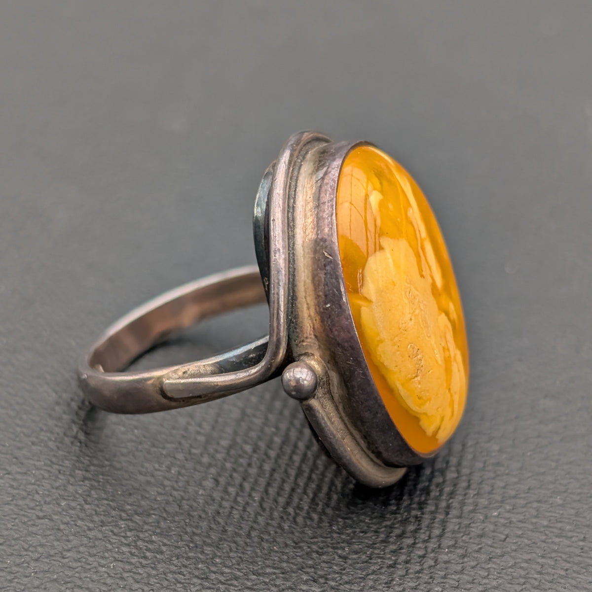 Vintage natural amber ring Danish design sterling silver #3053