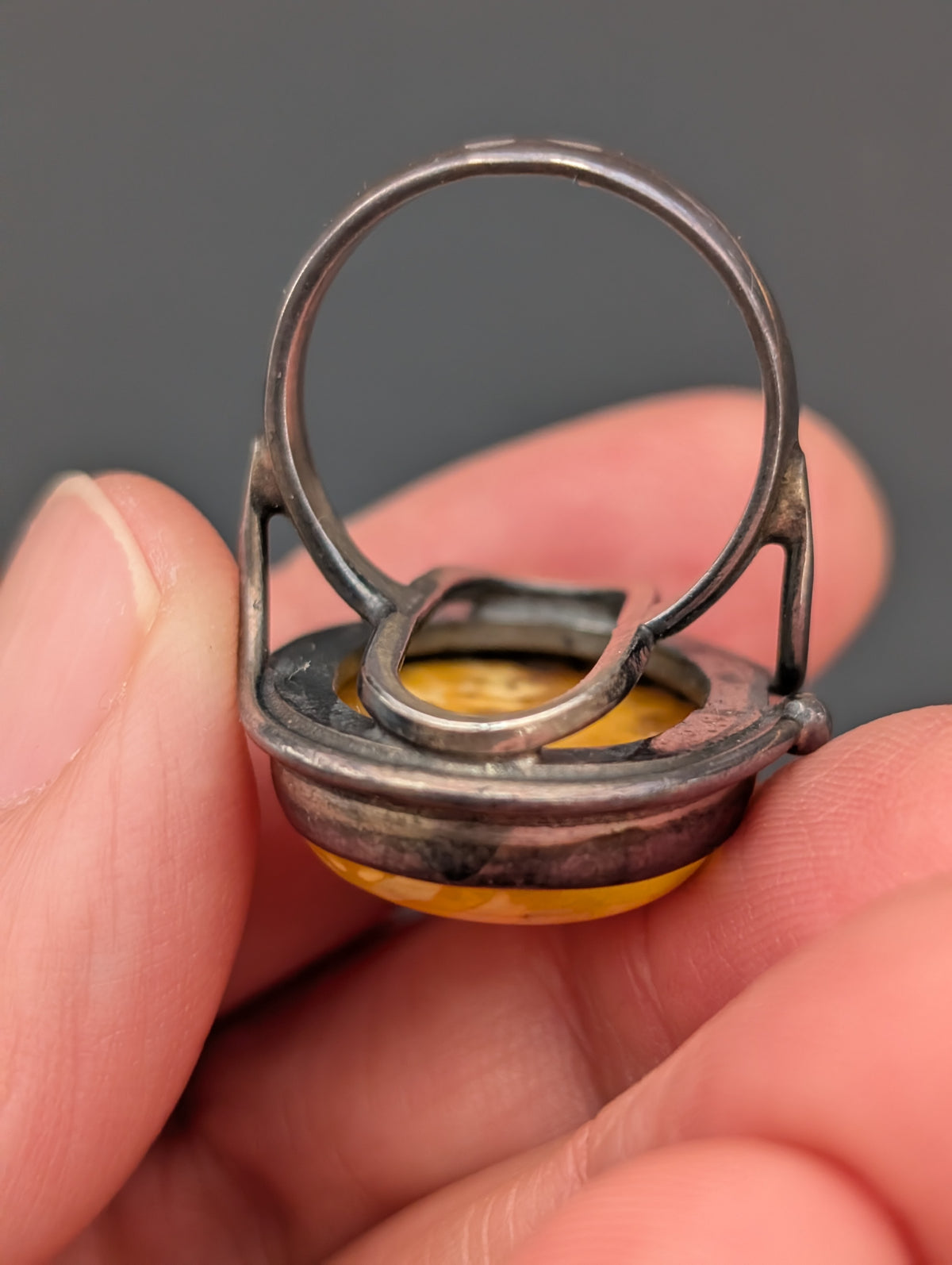 Vintage natural amber ring Danish design sterling silver #3053