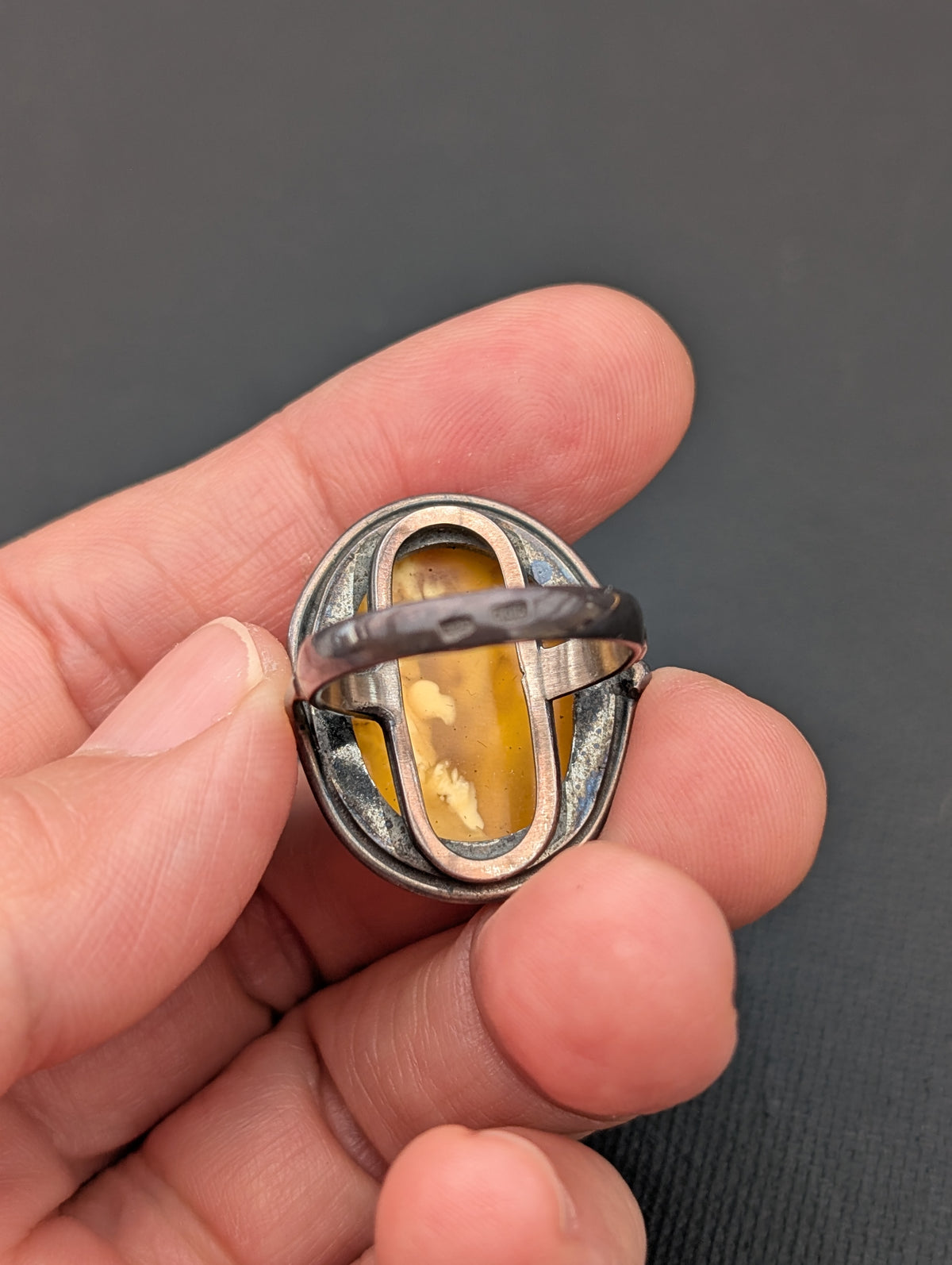 Vintage natural amber ring Danish design sterling silver #3053