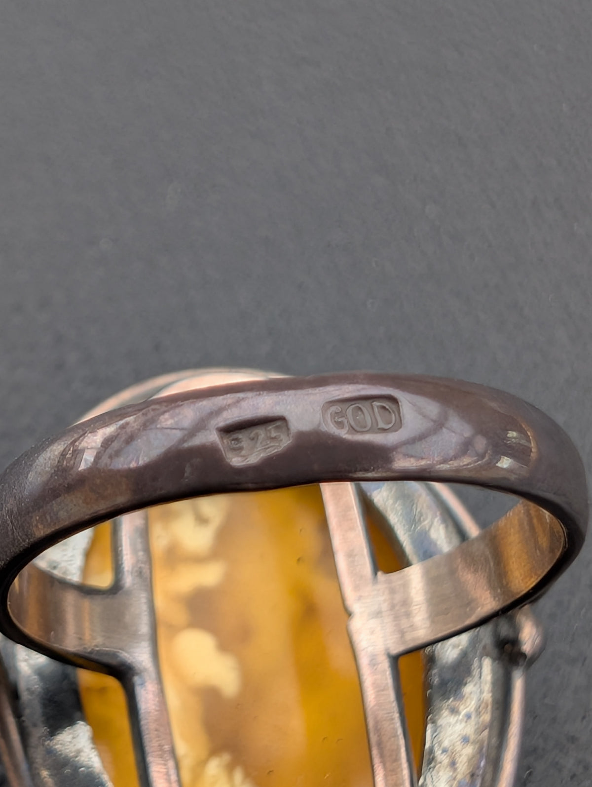 Vintage natural amber ring Danish design sterling silver #3053