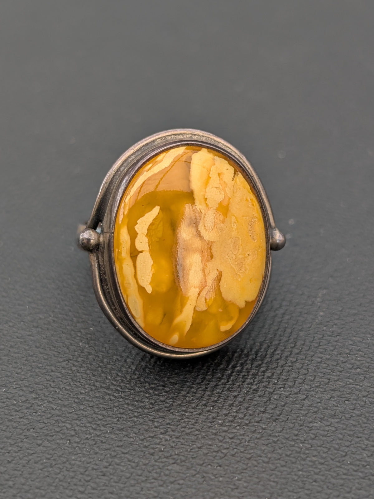 Vintage natural amber ring Danish design sterling silver #3053