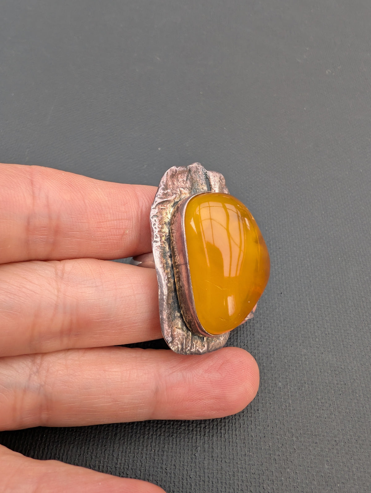 Vintage natural amber ring Danish design sterling silver #3055