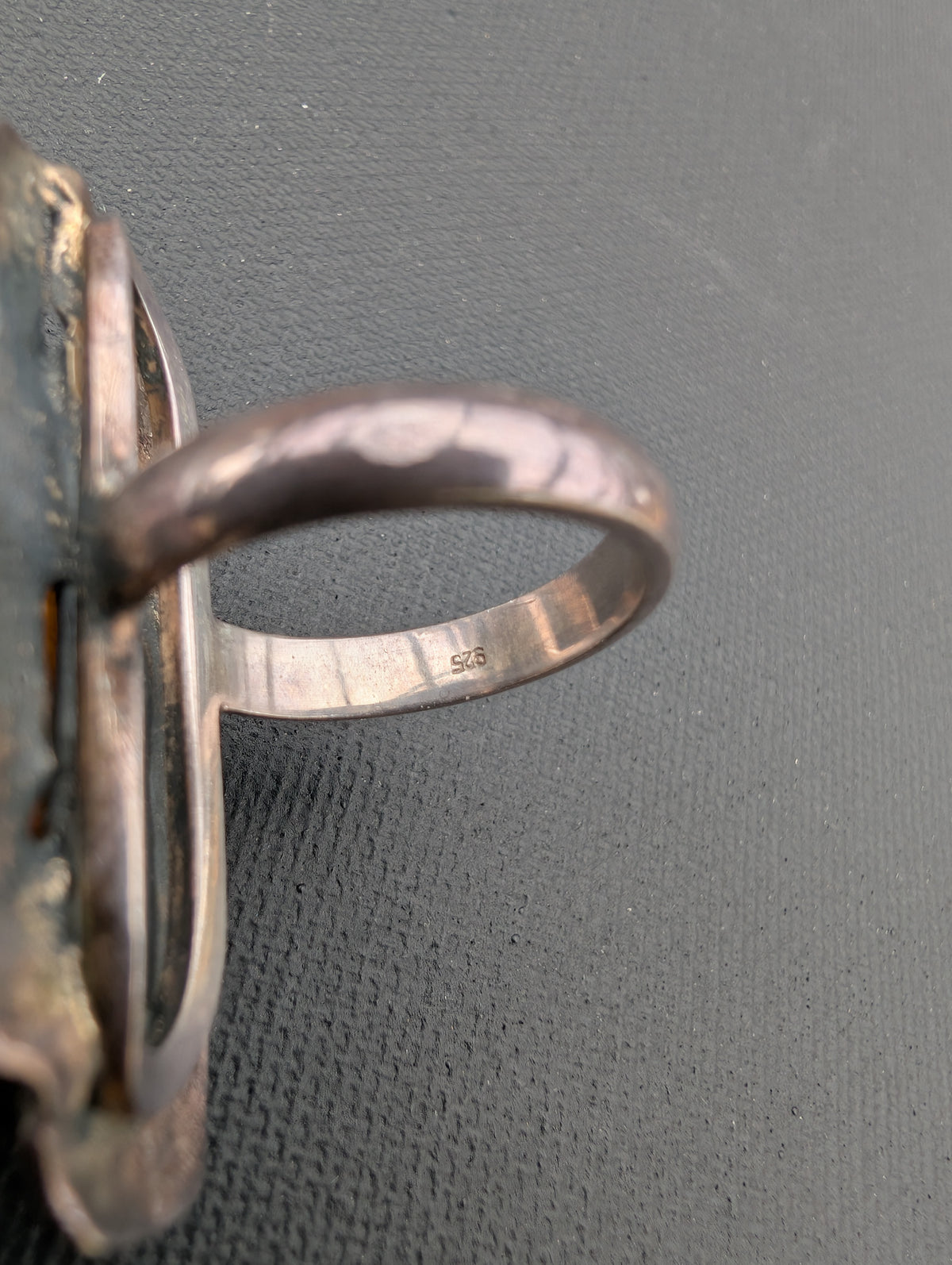 Vintage natural amber ring Danish design sterling silver #3055