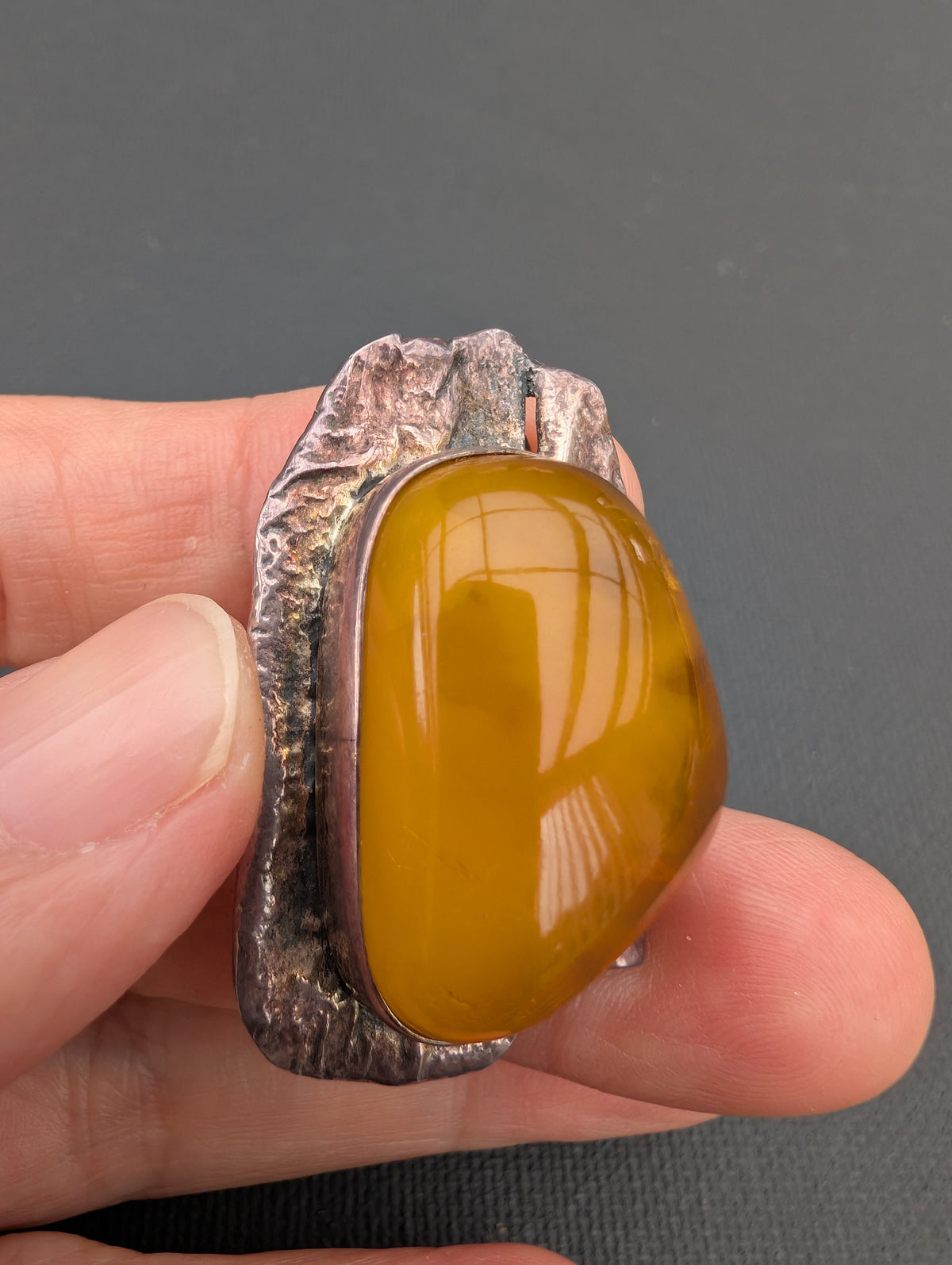 Vintage natural amber ring Danish design sterling silver #3055