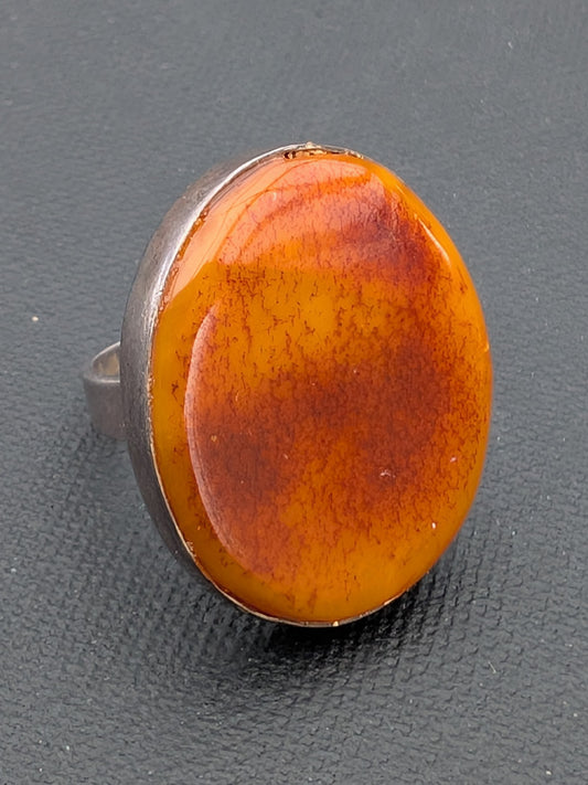 Vintage natural amber ring Danish design sterling silver #1751