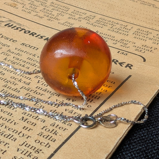 Antique natural amber pendant with sterling silver necklace #3065
