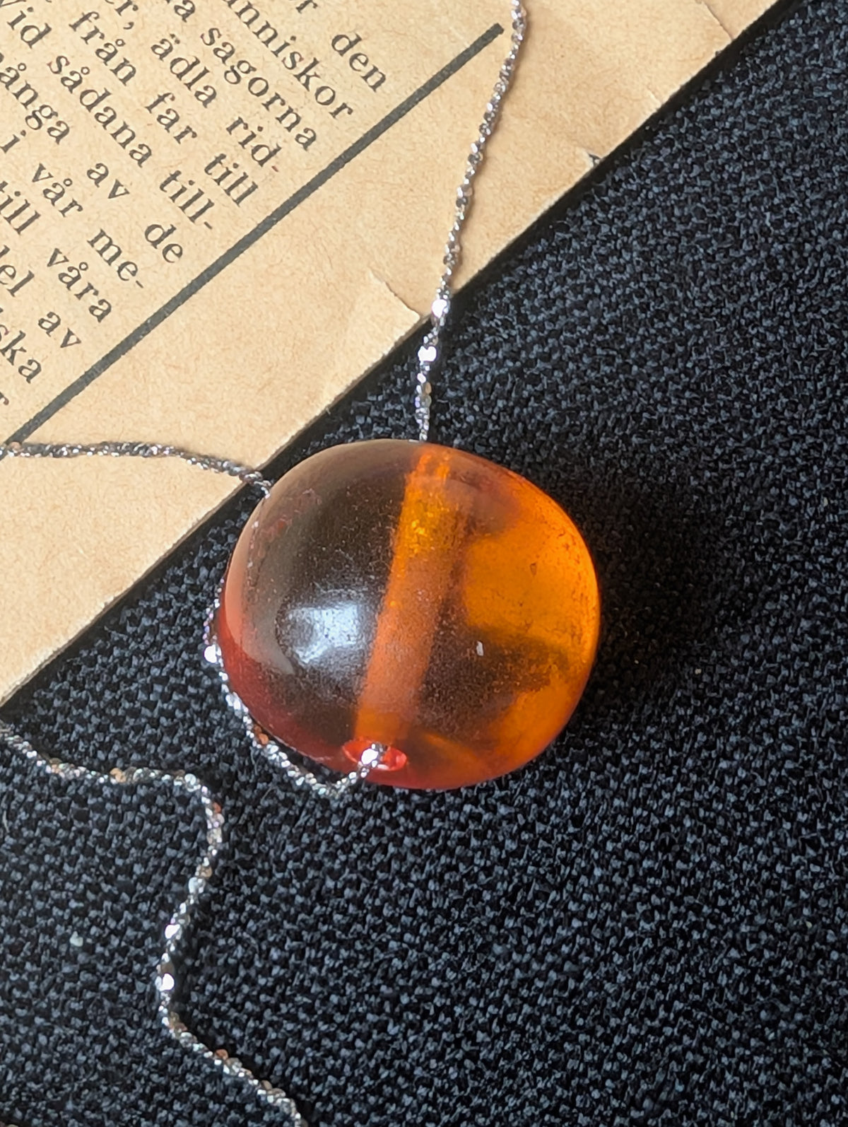 Antique natural amber pendant with sterling silver necklace #3065