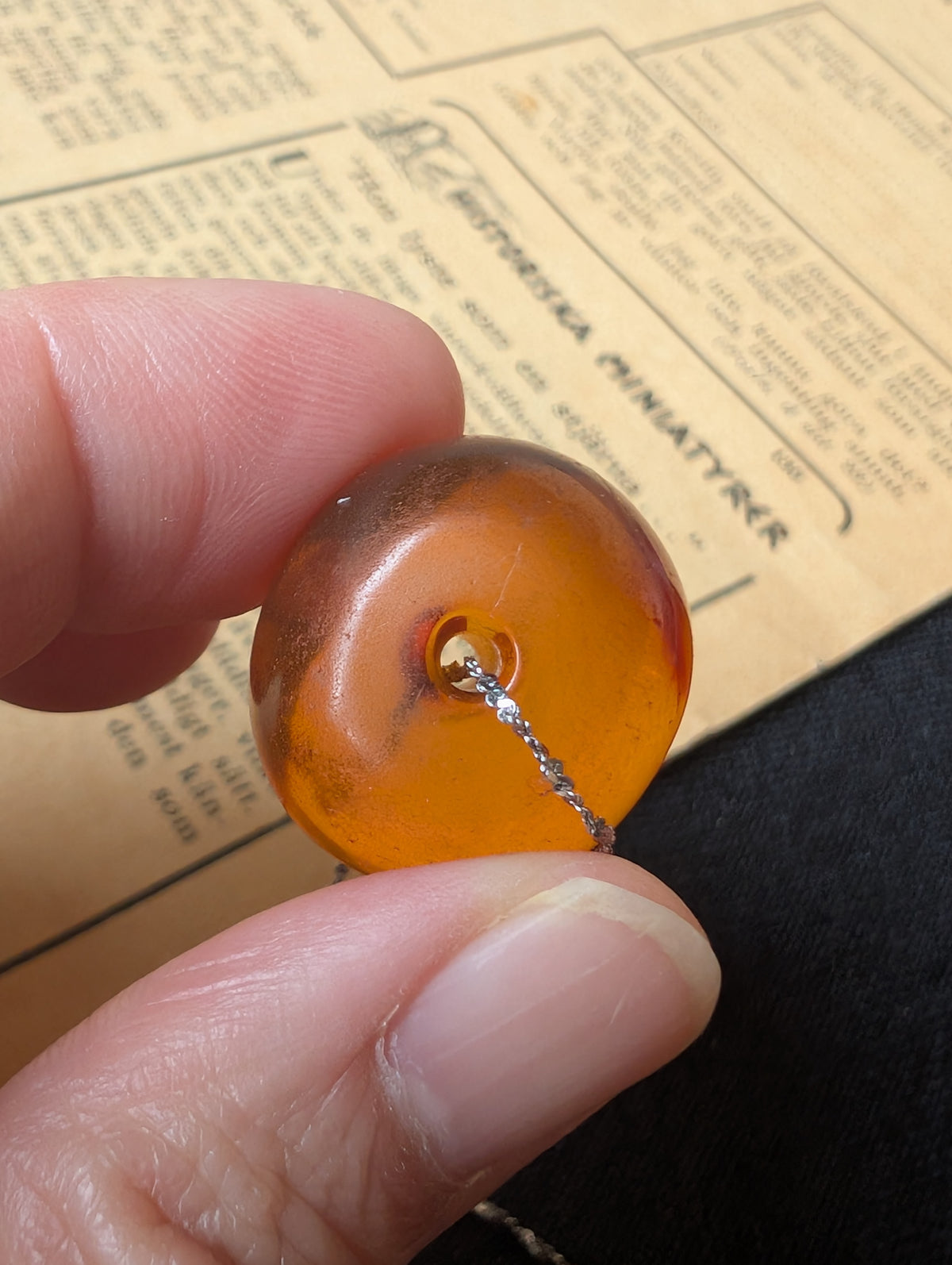 Antique natural amber pendant with sterling silver necklace #3065