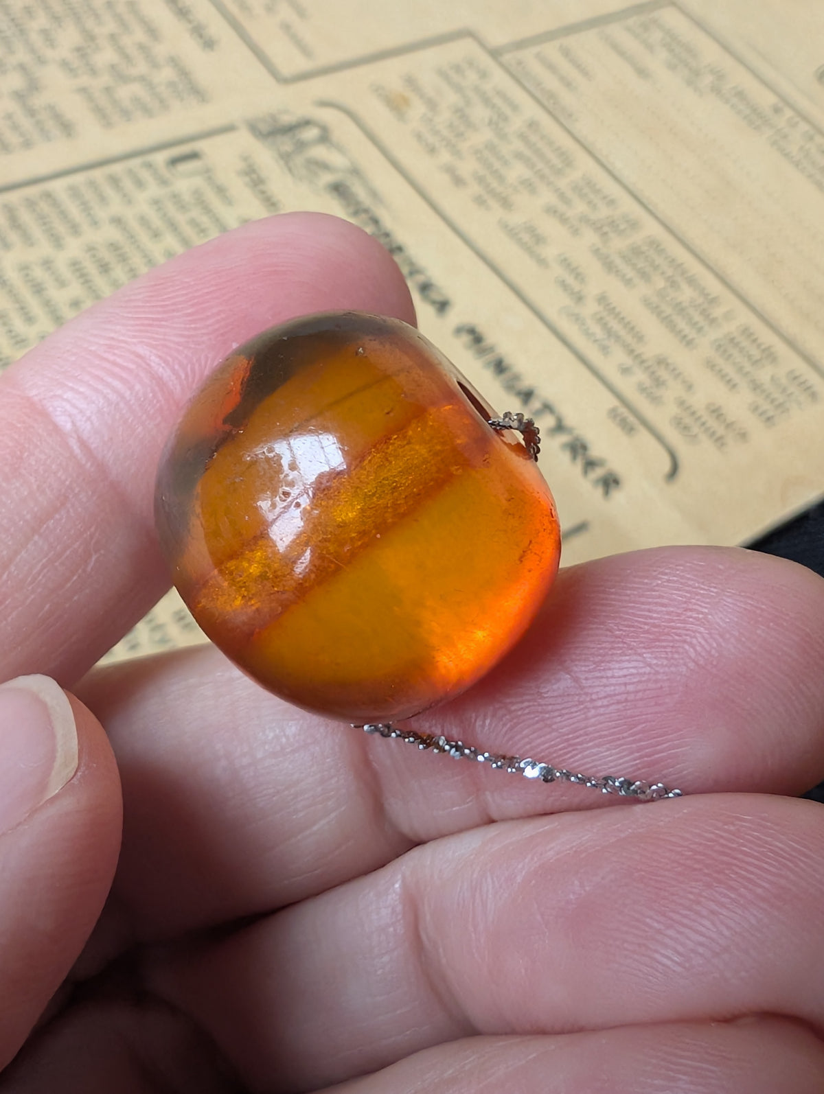 Antique natural amber pendant with sterling silver necklace #3065