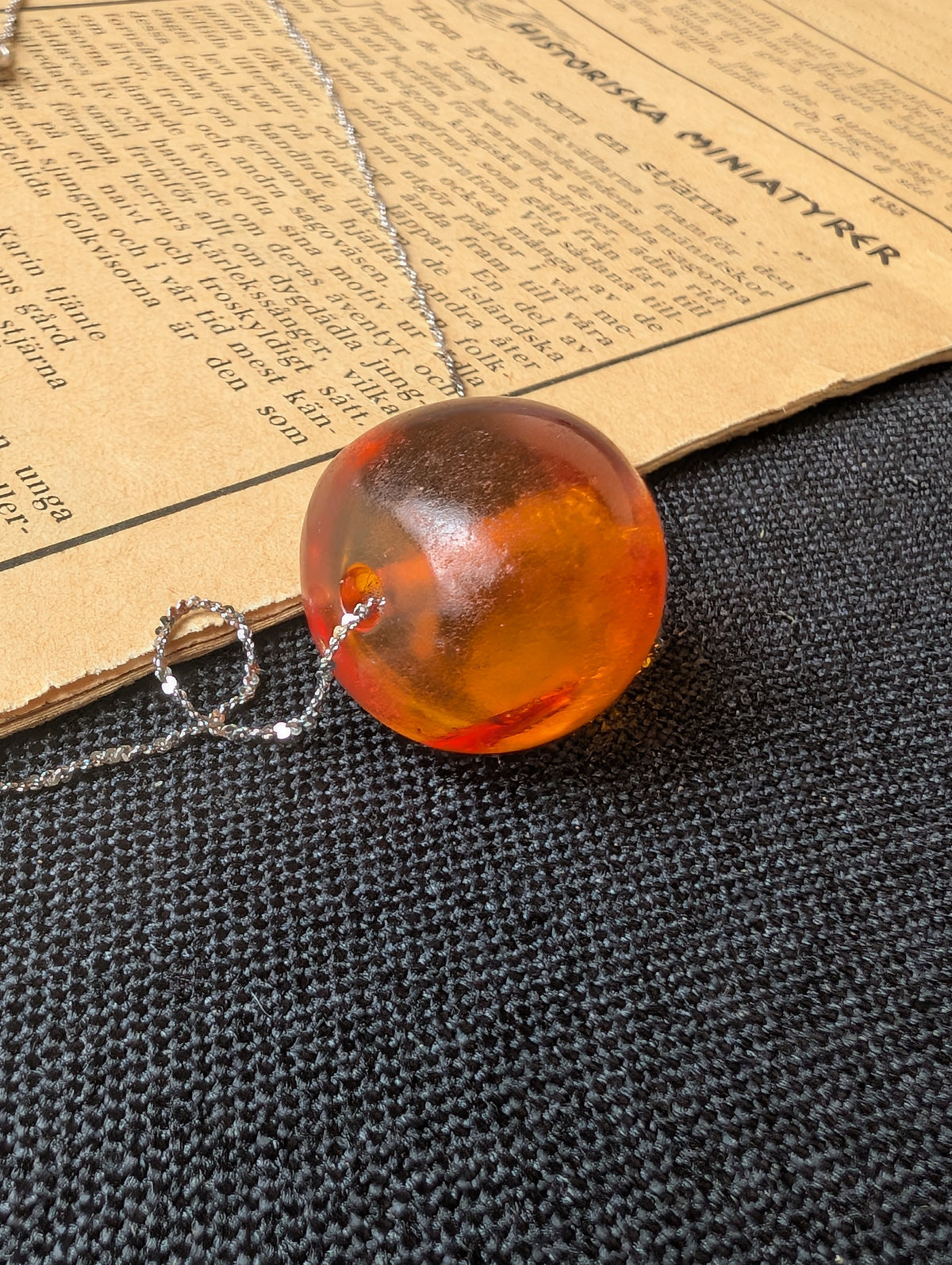 Antique natural amber pendant with sterling silver necklace #3065