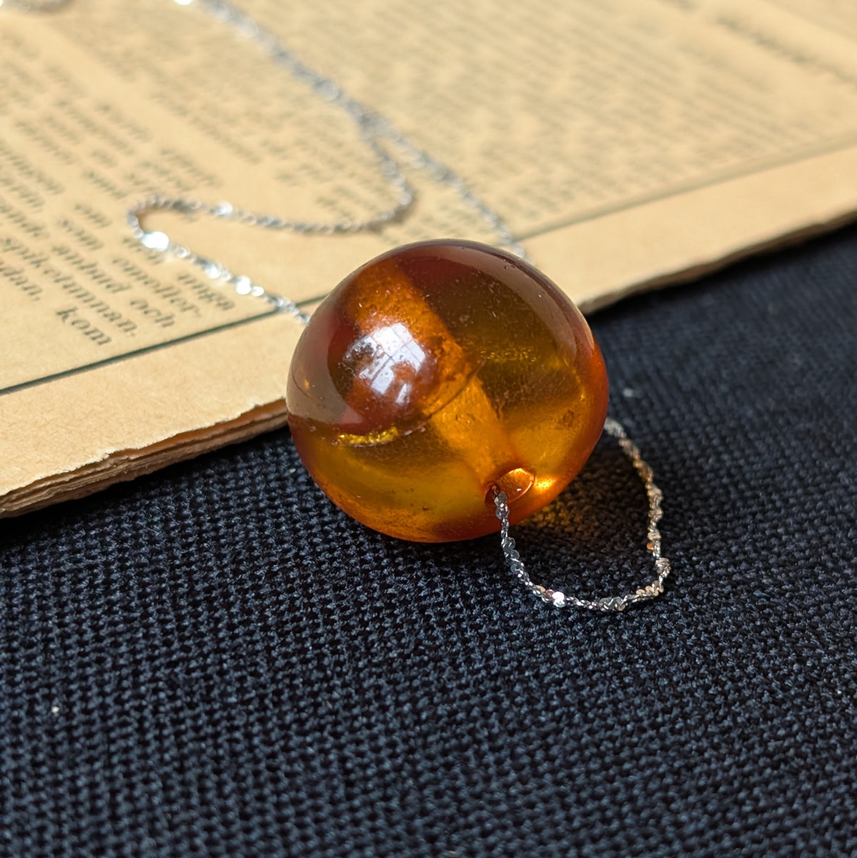 Antique natural amber pendant with sterling silver necklace #3065