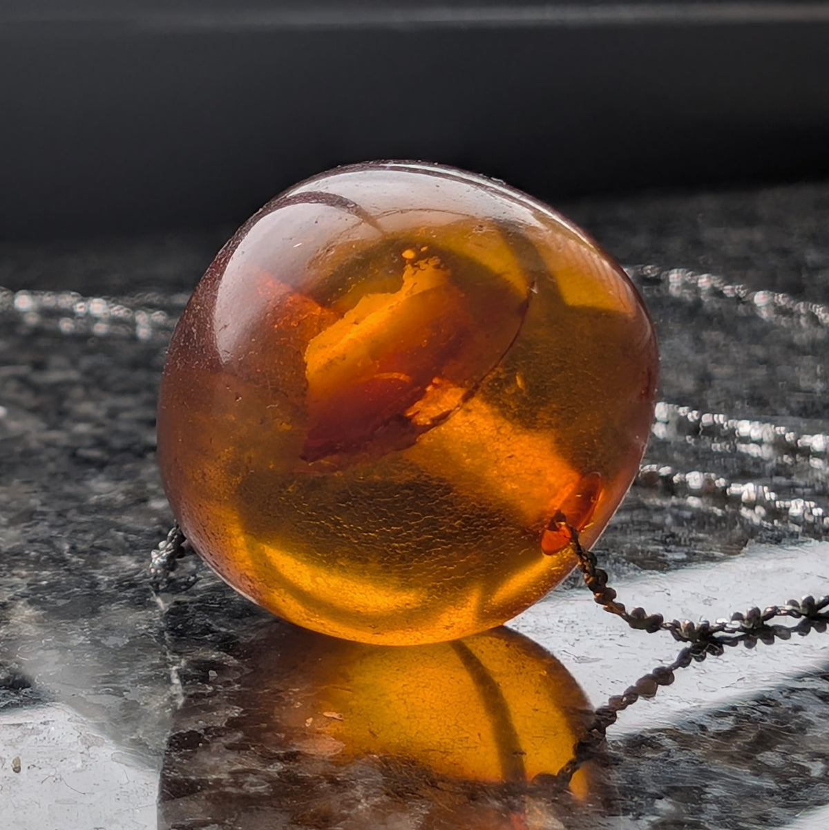 Antique natural amber pendant with sterling silver necklace #3065