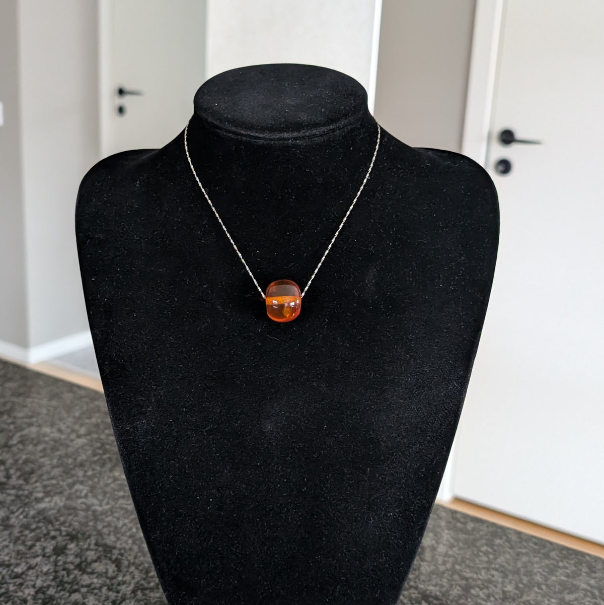 Antique natural amber pendant with sterling silver necklace #3065