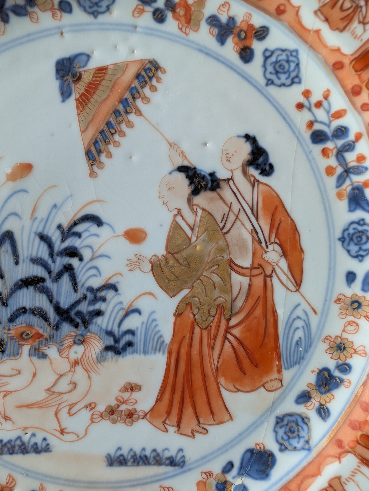 Chinese antique export plate La Dame au Parasol, ca 1738 #3072