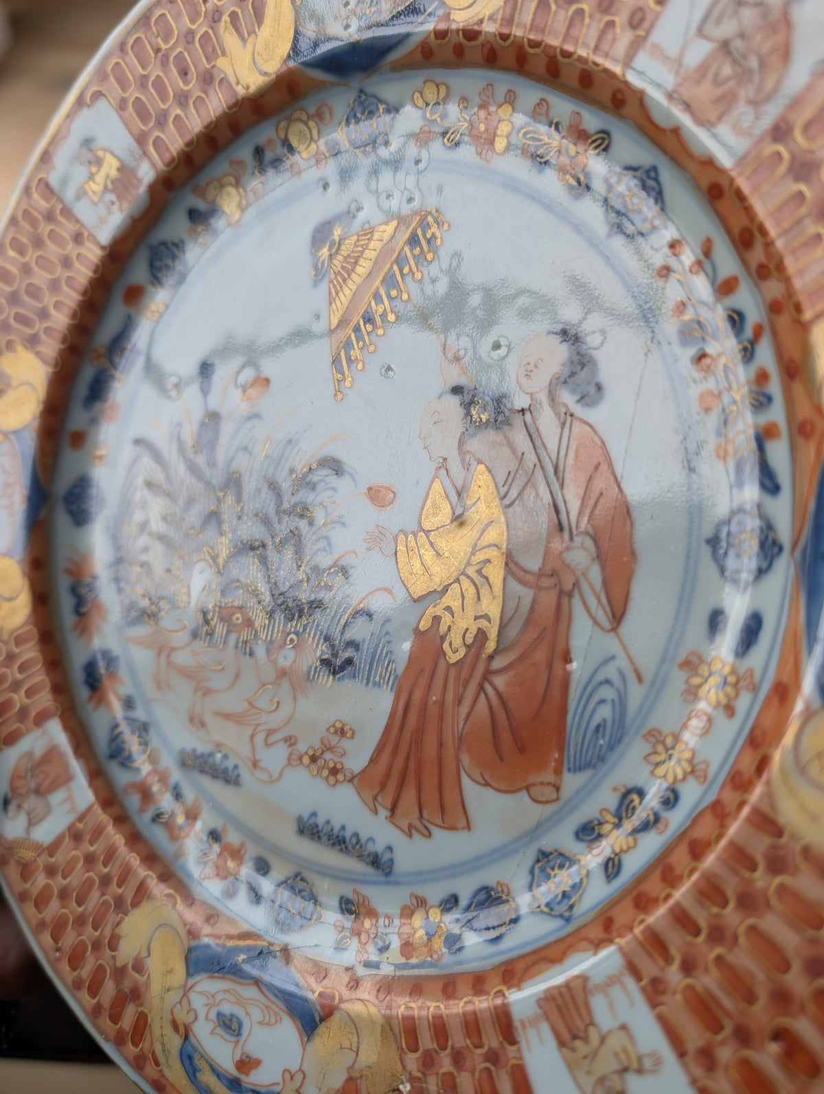 Chinese antique export plate La Dame au Parasol, ca 1738 #3072