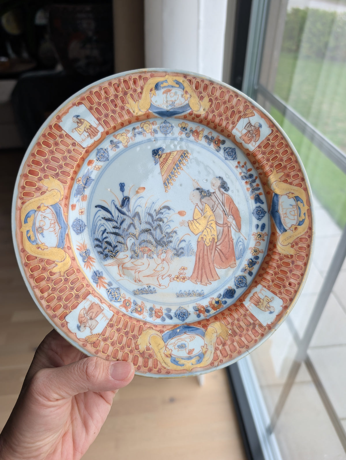 Chinese antique export plate La Dame au Parasol, ca 1738 #3072