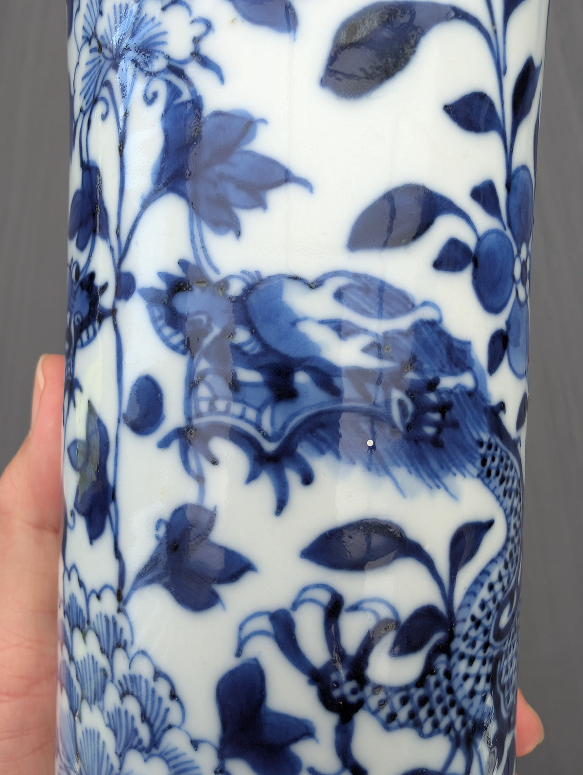 Chinese antique sleeve vase with double dragons, Late Qing #3075