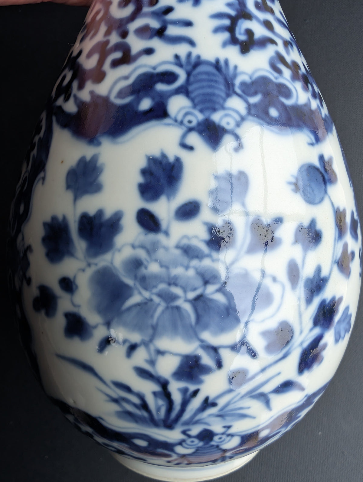 Chinese antique pair of underglazed blue and white bottle vases, Late Qing #3077, 3078