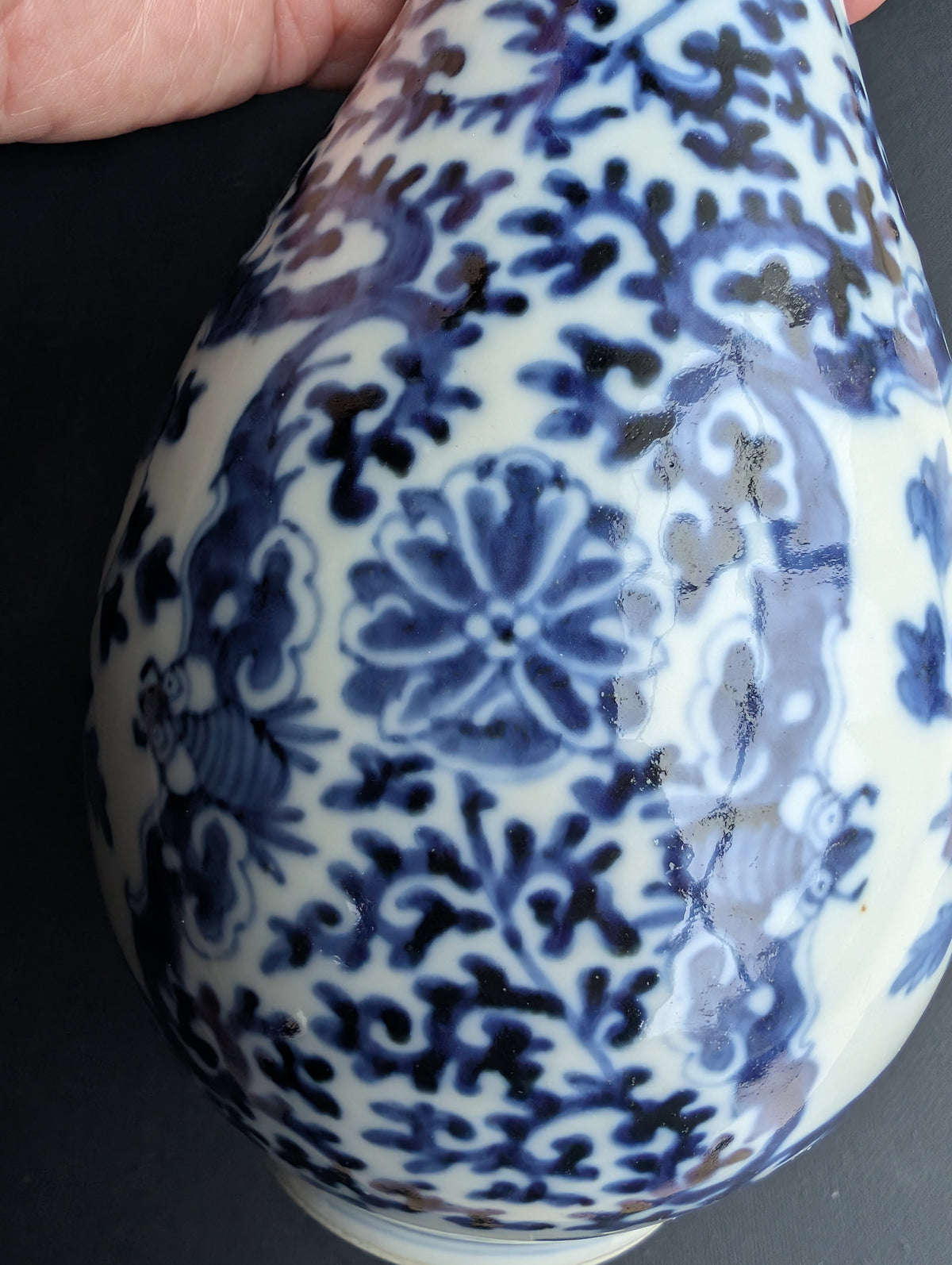 Chinese antique pair of underglazed blue and white bottle vases, Late Qing #3077, 3078