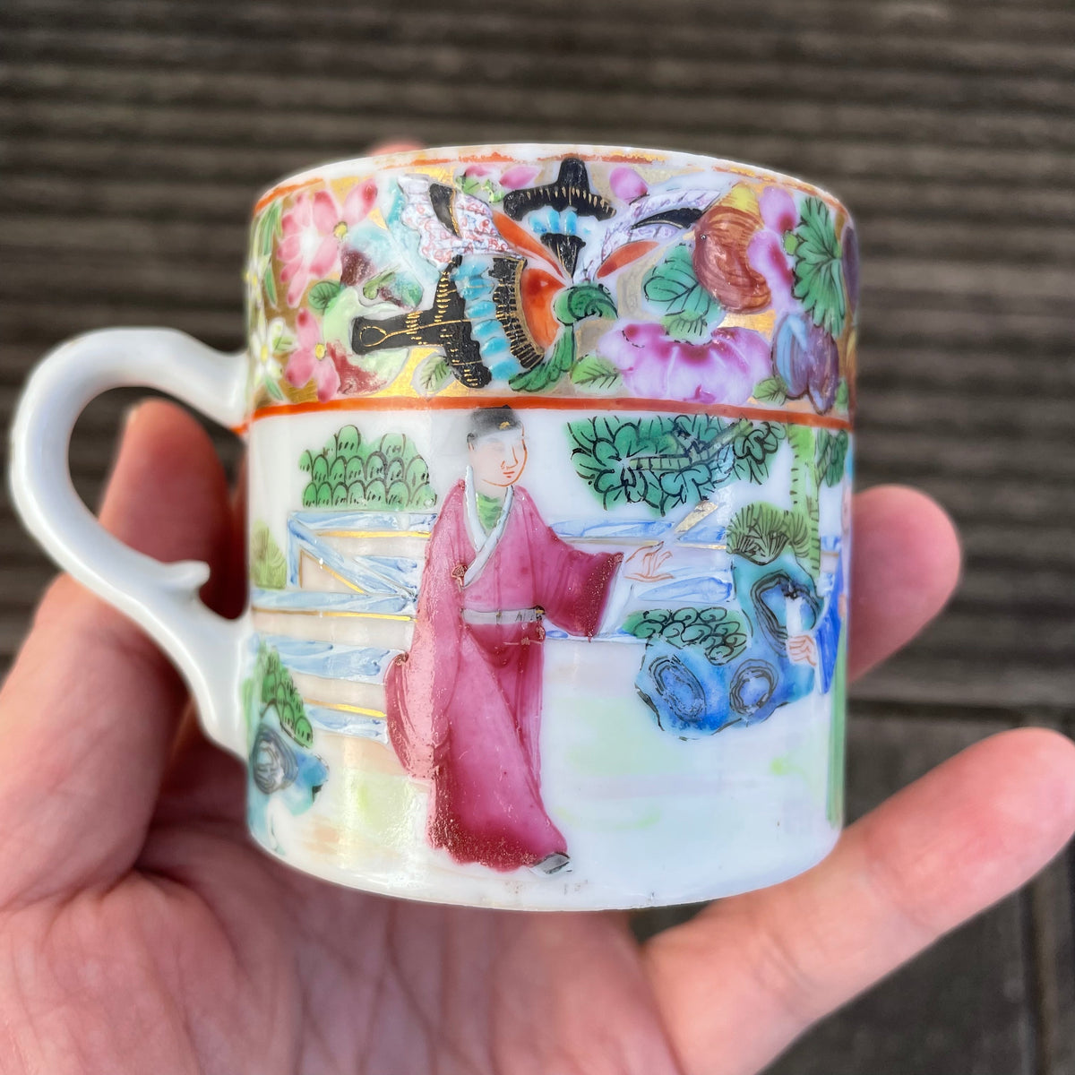 Antique Chinese rose mandarin punch cup, Qing Dynasty Mid 19th c #787