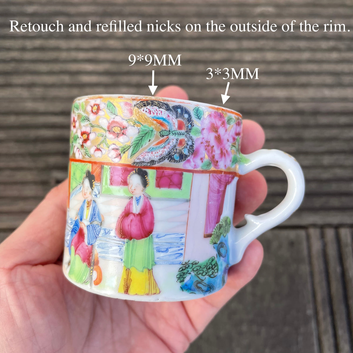 Antique Chinese rose mandarin punch cup, Qing Dynasty Mid 19th c #787