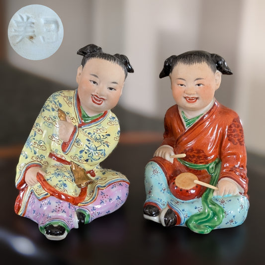 一对20世纪中国复古瓷塑像，编号 #1457，#2973
