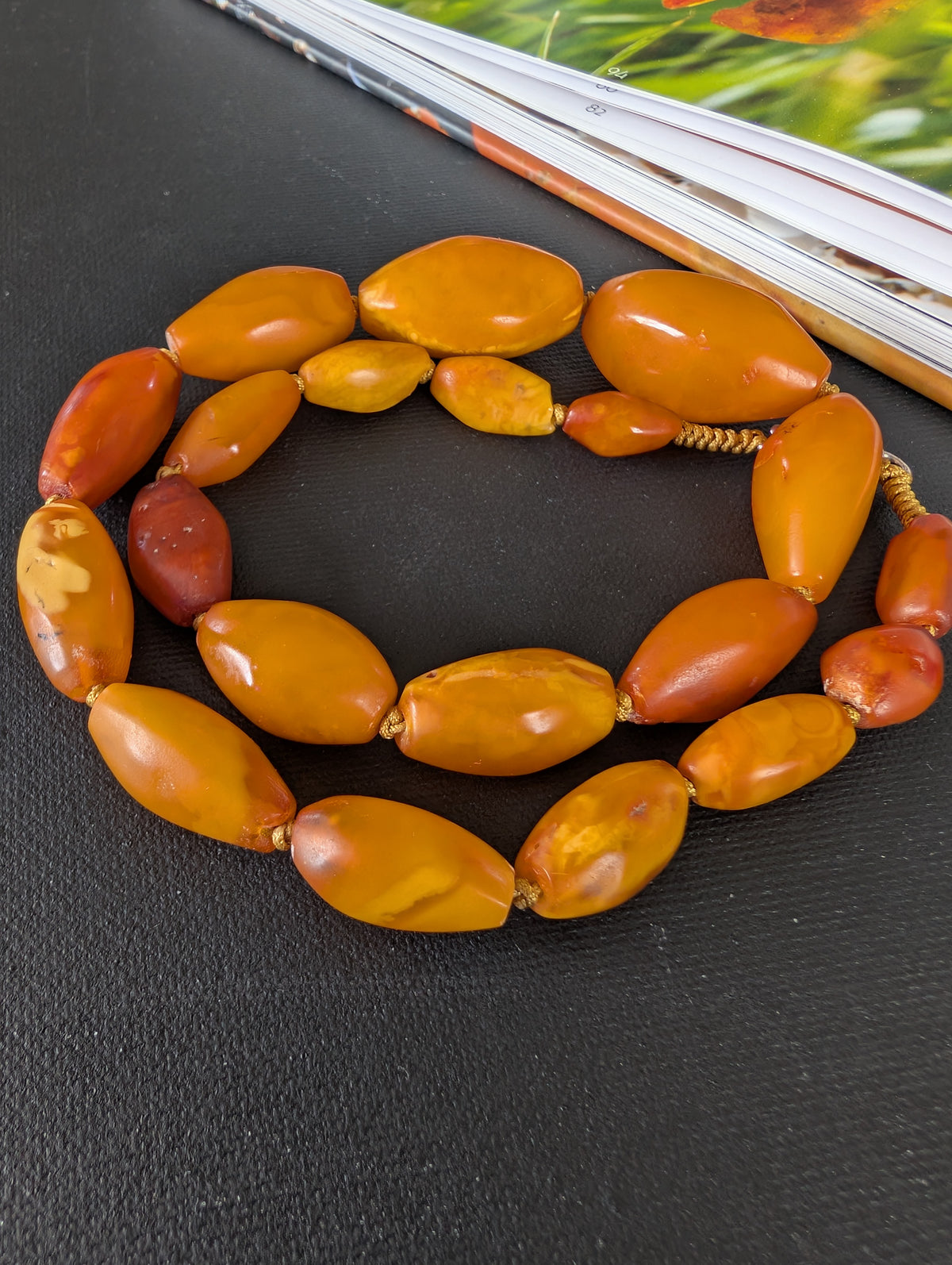 Natural Amber necklace antique from Denmark Baltic amber egg yolk 29g #2526