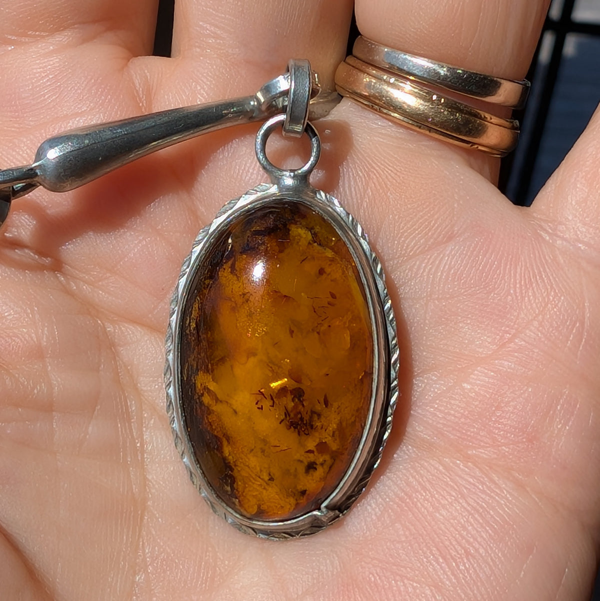 Unique Scandinavian design pewter necklace with Baltic amber #2950
